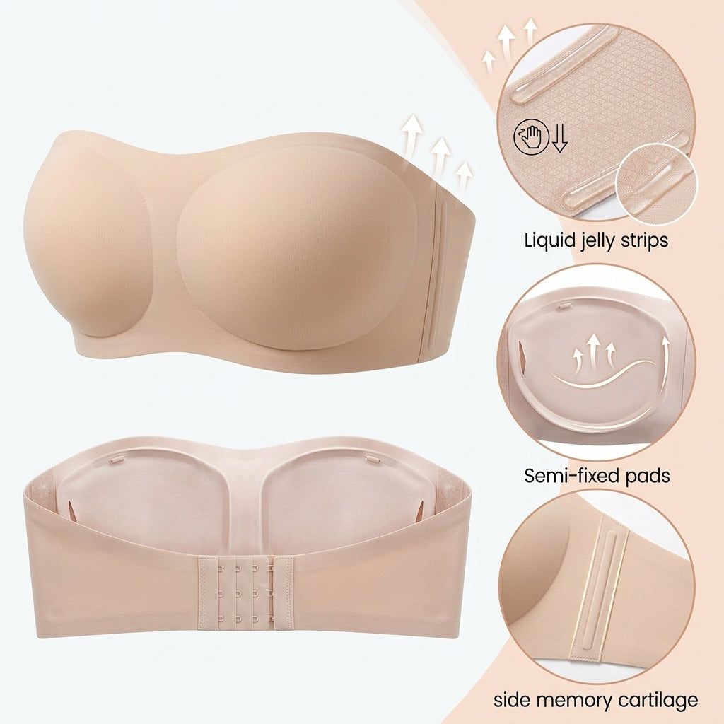 PLERIVA Anti-Slip Strapless Wireless Lift Bra: Grip and Natural Lift