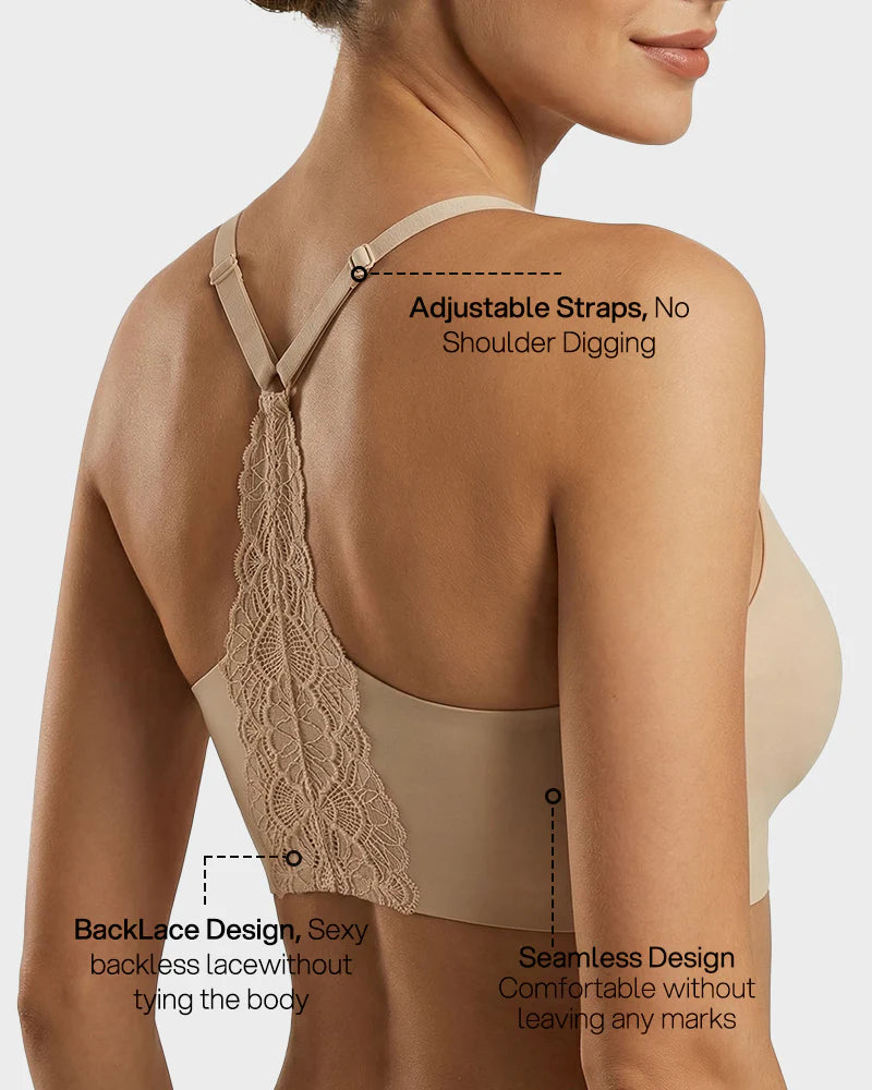 PLERIVA Deep V Lace Racerback Bralette: A Graceful Lace Y-Back