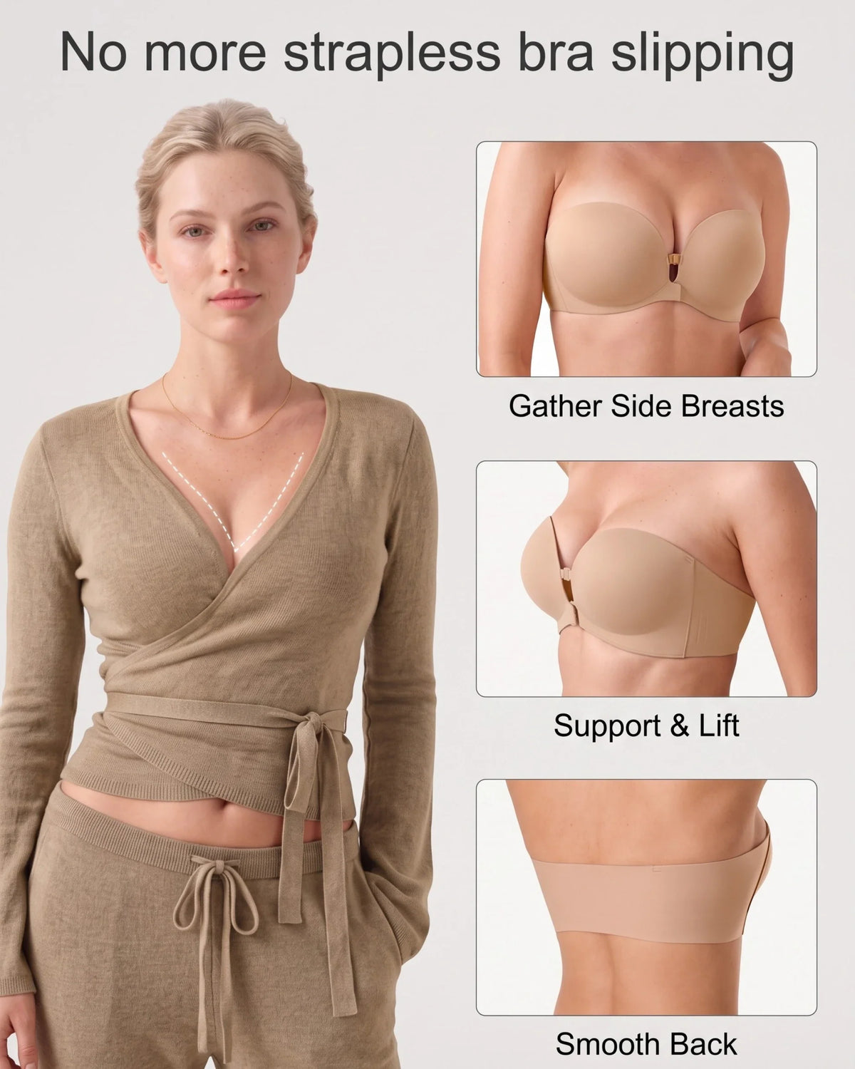 PLERIVA Padded Strapless Bra with Front Closure product view 3