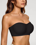 PLERIVA Anti-Slip Strapless Wireless Lift Bra in Black, side close-up on model