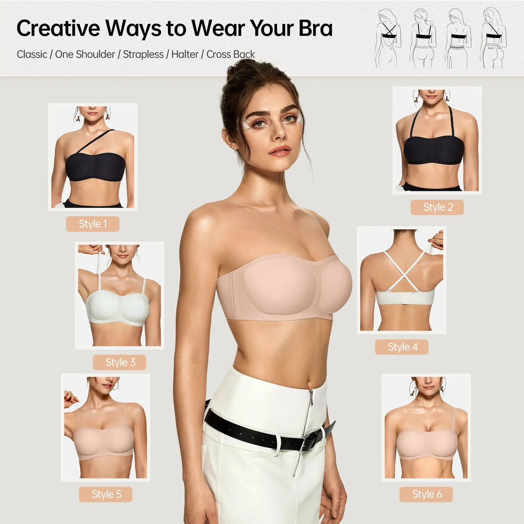 PLERIVA Anti-Slip Strapless Wireless Lift Bra in Nude, guide to strapless, halter, one-shoulder and cross-back styles