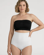 PLERIVA Convertible Invisible Support Bra in Black, strapless full-body view with a white shaping brief