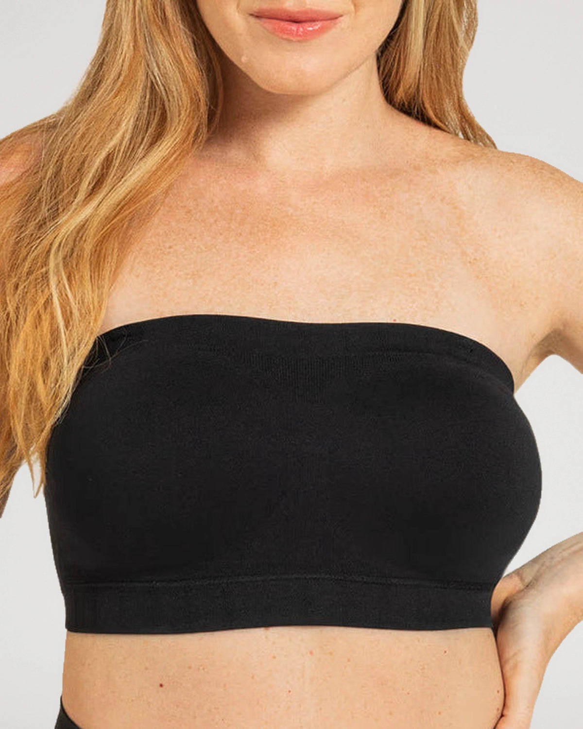 PLERIVA Convertible Invisible Support Bra in Black, strapless close-up, side angle