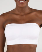 PLERIVA Convertible Invisible Support Bra in White, strapless front view on model