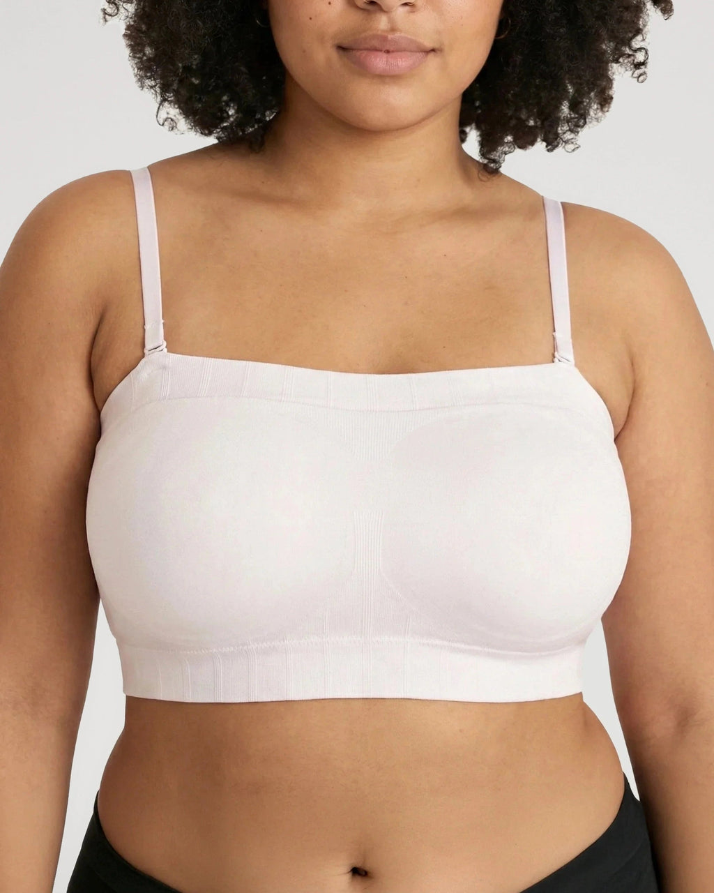 PLERIVA Convertible Invisible Support Bra in White, worn with straps, front view