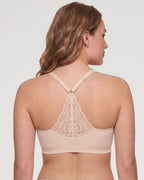 PLERIVA Deep V Wireless Bralette with Lace Back in Beige, back view showing the lace racerback
