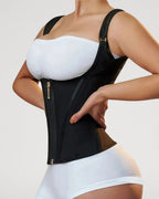 PLERIVA Double Waistband Corset Shaping Vest in Black, side view on model