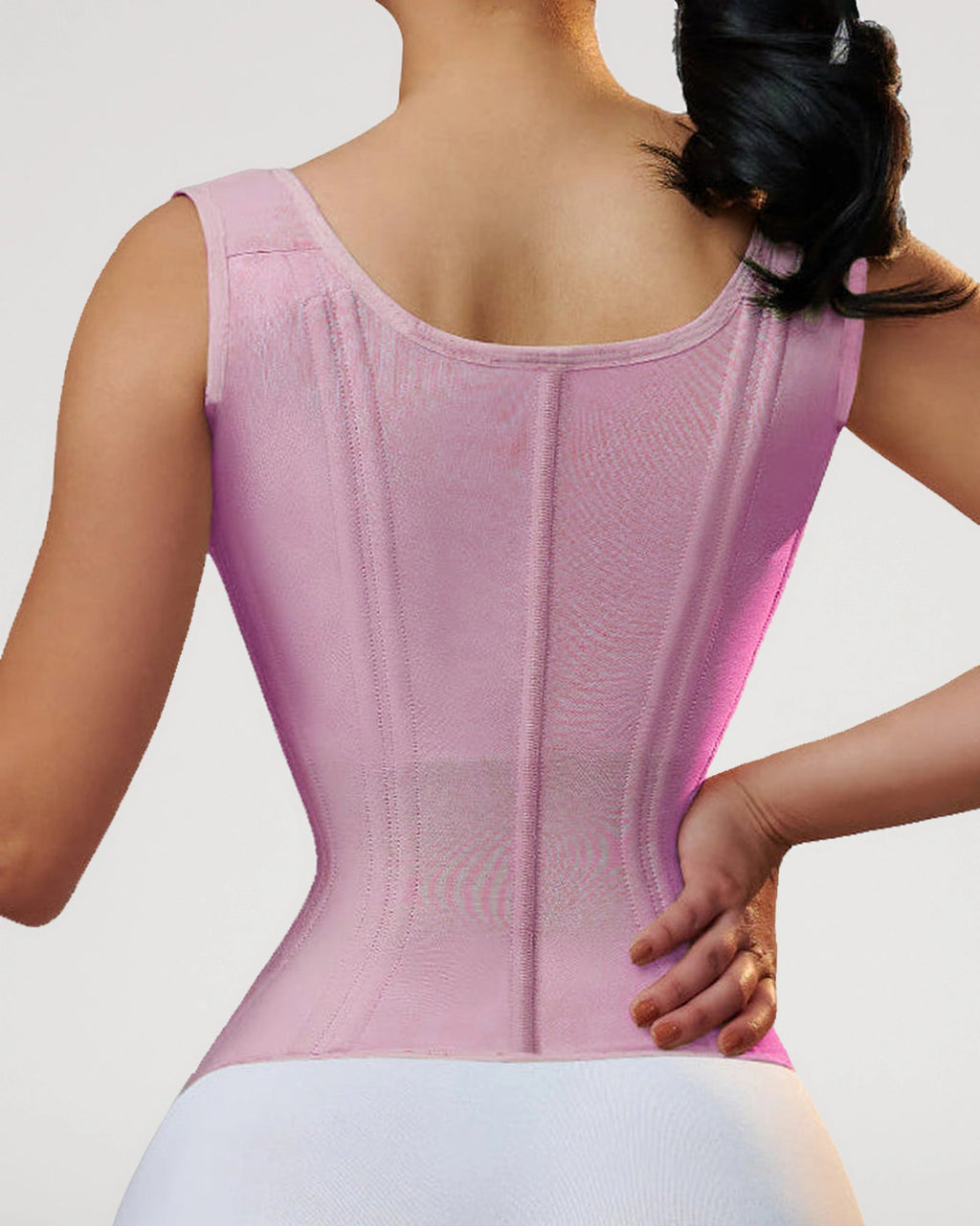 PLERIVA Double Waistband Corset Shaping Vest in Pink, back view on model