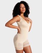 PLERIVA Extra Firm Full Body Post Surgery Shaper in Beige, side view on model