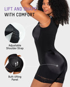 PLERIVA Extra Firm Full Body Post Surgery Shaper in Black, adjustable shoulder strap and butt-lifting panel