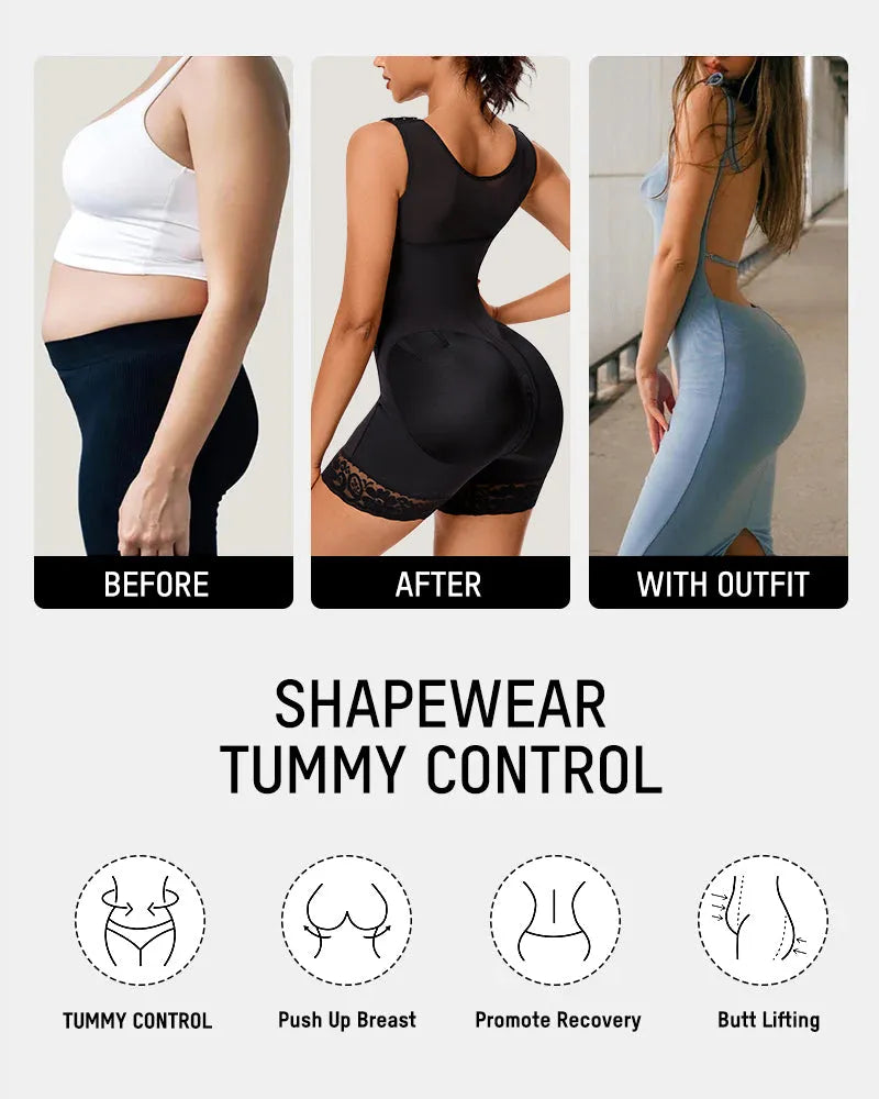PLERIVA Extra Firm Full Body Post Surgery Shaper, before and after tummy control comparison
