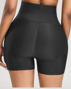PLERIVA High Waist Padded Sculpting Shorts in Black, back view showing the butt pads