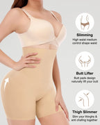 PLERIVA High Waist Padded Sculpting Shorts in Nude, waist, butt and thigh shaping features