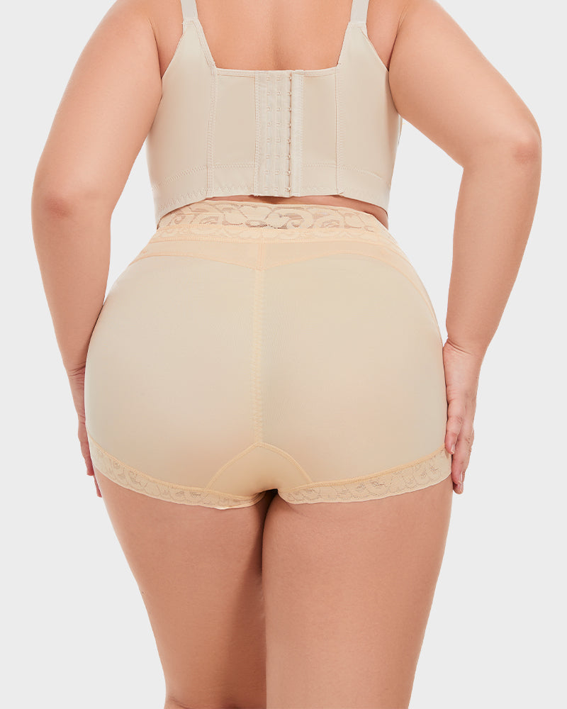 PLERIVA High Waist Tummy Control Lift Briefs in Nude, back view on model