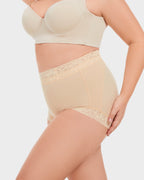 PLERIVA High Waist Tummy Control Lift Briefs in Nude, side view on model