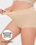 PLERIVA High Waist Tummy Control Lift Briefs in Nude, showing the stretch of the elastic fabric