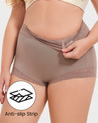 PLERIVA High Waist Tummy Control Lift Briefs in Purple, close-up of the inner anti-slip strip