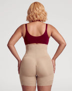 PLERIVA High Waist Tummy Control Sculpting Shorts in Nude, back view on model