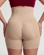 PLERIVA High Waist Tummy Control Sculpting Shorts in Nude, close-up of the butt-lifting back