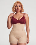 PLERIVA High Waist Tummy Control Sculpting Shorts in Nude, front view on model