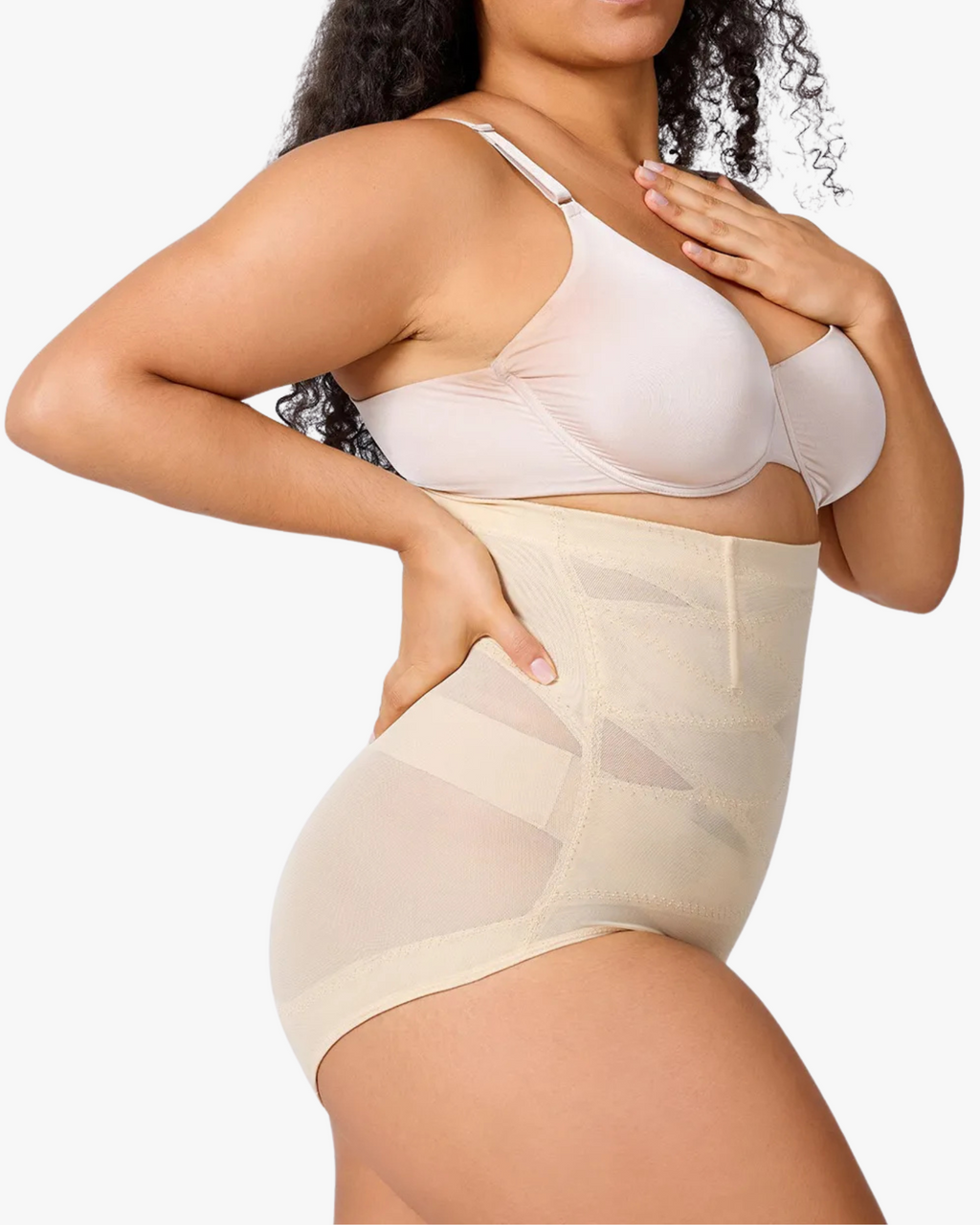PLERIVA High Waist Tummy Control Shaping Briefs in Beige, side view