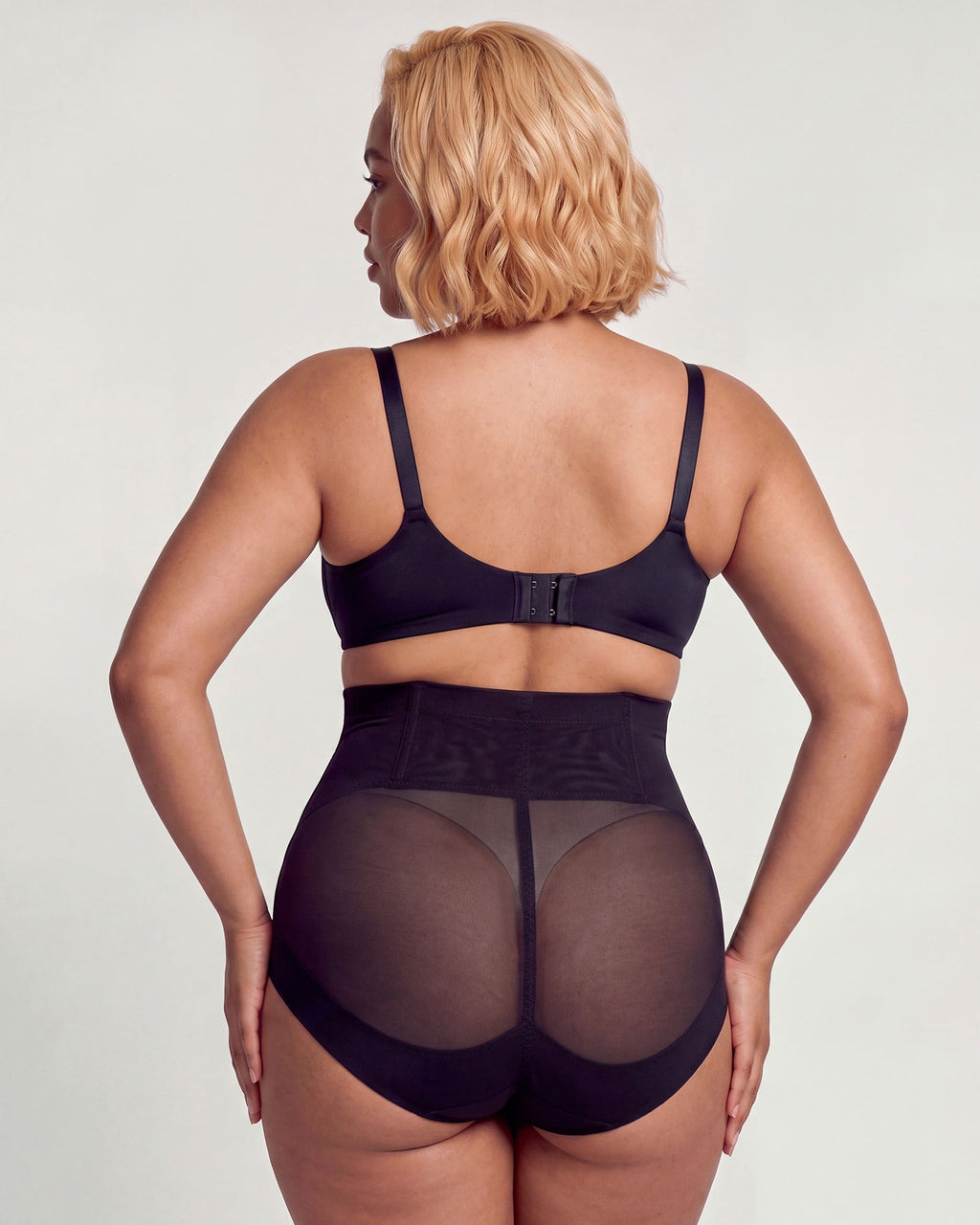 PLERIVA High Waist Tummy Control Shaping Briefs in Black, back view