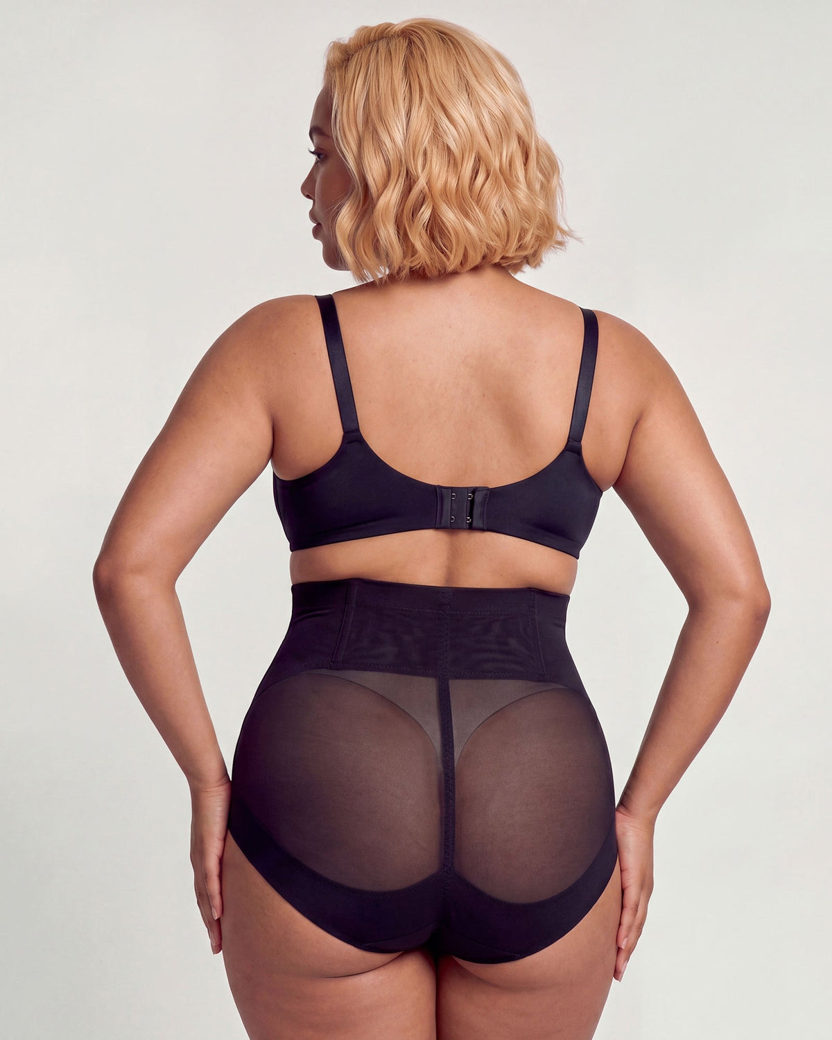 PLERIVA High Waist Tummy Control Shaping Briefs in Black, back view