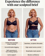 PLERIVA High Waist Tummy Control Shaping Briefs in Black, before and after comparison, front view