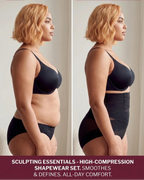 PLERIVA High Waist Tummy Control Shaping Briefs in Black, before and after comparison, side view