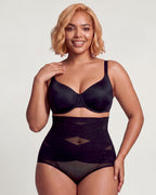 PLERIVA High Waist Tummy Control Shaping Briefs in Black, front view on model