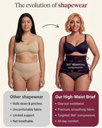 PLERIVA High Waist Tummy Control Shaping Briefs in Black, comparison graphic with other shapewear