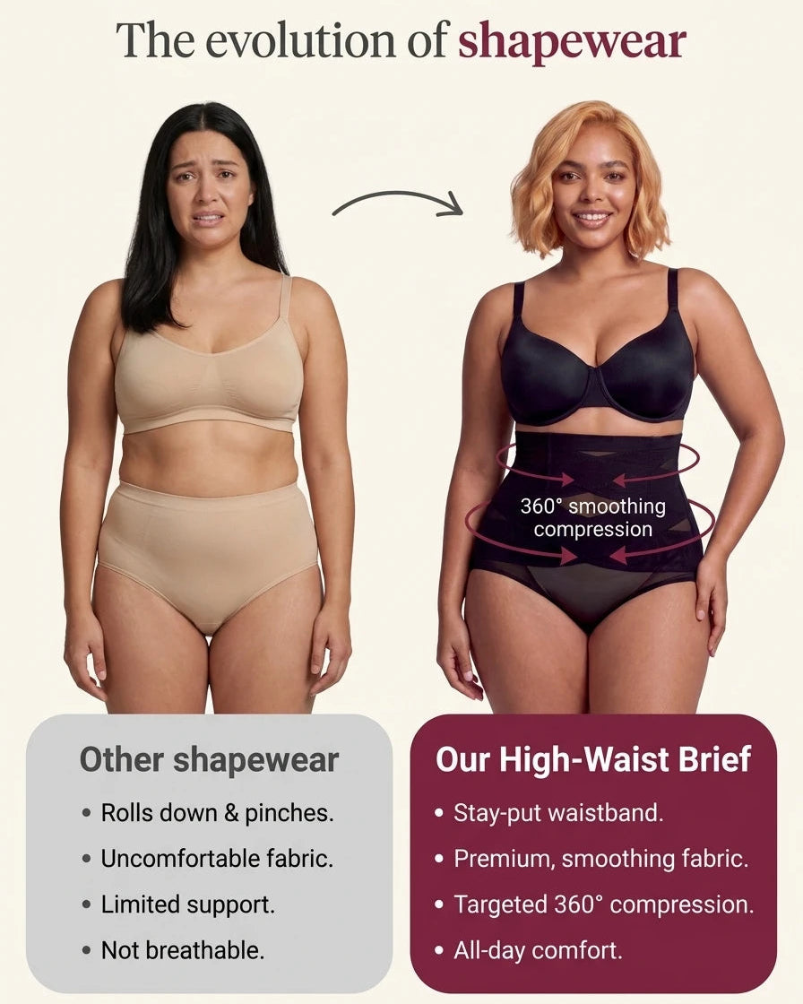 PLERIVA High Waist Tummy Control Shaping Briefs in Black, comparison graphic with other shapewear