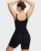 PLERIVA Low Cut Extra Firm Zip Crotch Body Shaper in Black, back view with arms raised