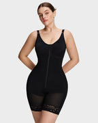 PLERIVA Low Cut Extra Firm Zip Crotch Body Shaper in Black, front view on model