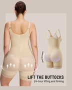 PLERIVA Low Cut Extra Firm Zip Crotch Body Shaper in Nude, back view overview of the butt-lifting design
