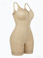 PLERIVA Low Cut Extra Firm Zip Crotch Body Shaper in Nude, front zipper three-quarter view