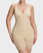 PLERIVA Low Cut Extra Firm Zip Crotch Body Shaper in Nude, front view showing the zipper