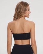 PLERIVA Padded Strapless Bra with Front Closure in Black, back view on model