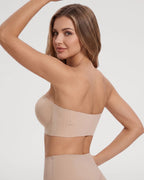 PLERIVA Padded Strapless Bra with Front Closure in Nude, three-quarter back view
