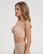 PLERIVA Padded Strapless Bra with Front Closure in Nude, side profile view