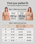 PLERIVA Padded Strapless Bra with Front Closure, cup and band size guide