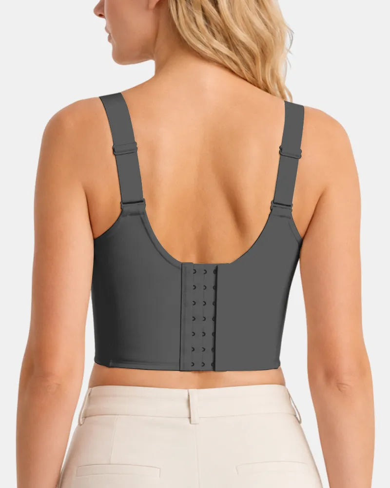 PLERIVA Padded Wireless T-Shirt Bra for Fuller Coverage, back view showing the multi-row hook closure in a dark shade