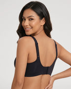 PLERIVA Scalloped Wireless Lift Bra in Black, back view showing the hook closure