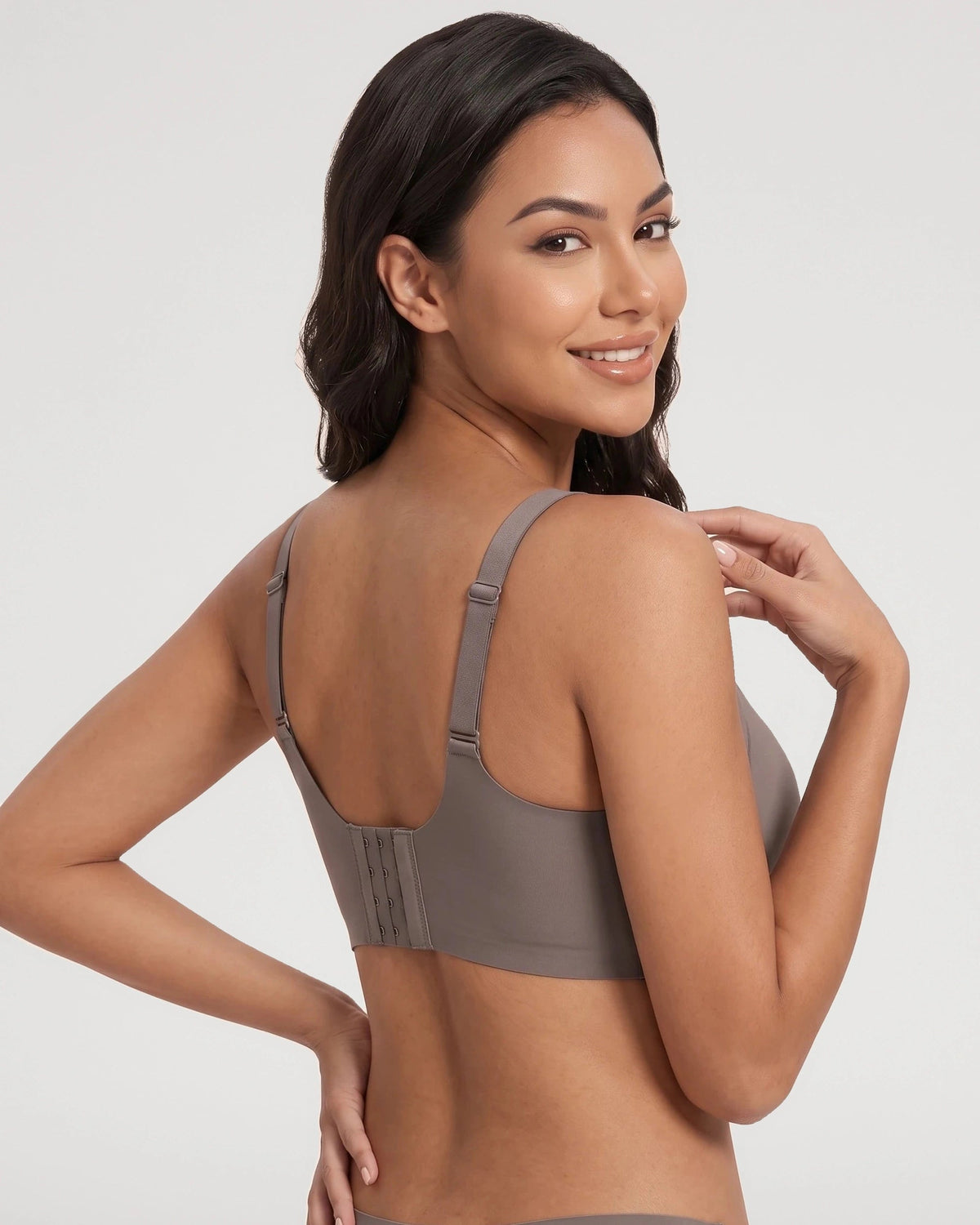 PLERIVA Scalloped Wireless Lift Bra in Gray, three-quarter back view