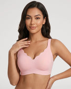 PLERIVA Scalloped Wireless Lift Bra in Pink, front view on model