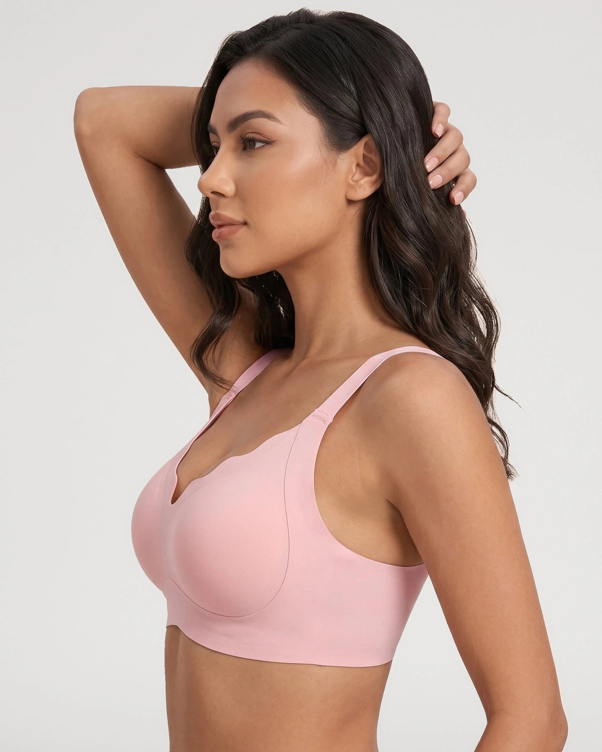 PLERIVA Scalloped Wireless Lift Bra in Pink, side profile view