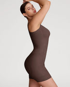 PLERIVA Seamless Full Body Sculpting Bodysuit in Coffee, side profile view