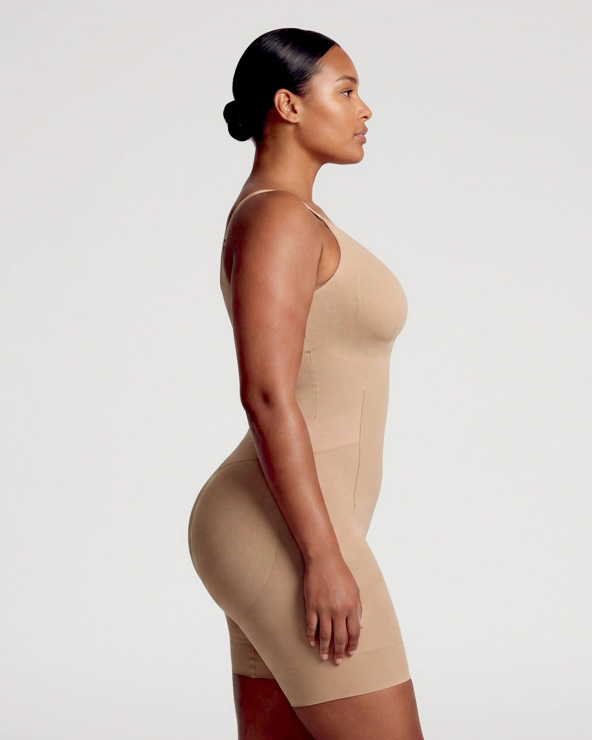 PLERIVA Seamless Full Body Sculpting Bodysuit in Nude, side profile view