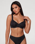 PLERIVA Seamless Unlined Underwire Balconette Bra in Black, front view on model