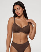 PLERIVA Seamless Unlined Underwire Balconette Bra in Brown, front view on model
